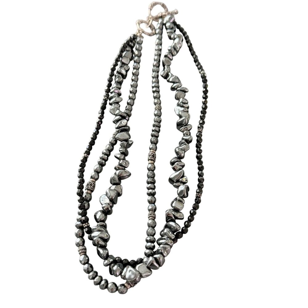 Silpada 925 Sterling Silver Hematite Beaded Multi Strand Necklace